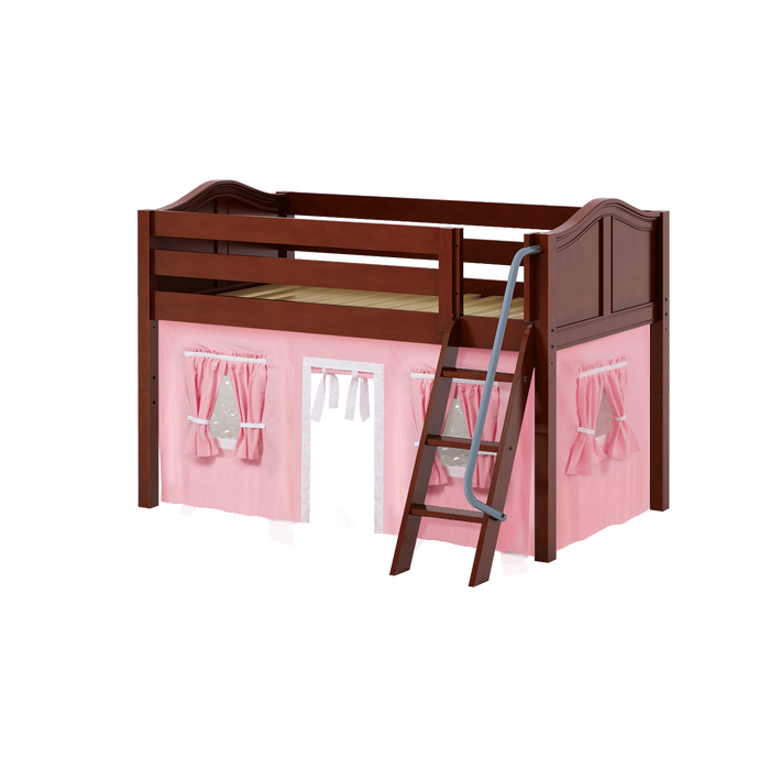 Maxtrix Twin Low Loft Bed with Angled Ladder + Curtain