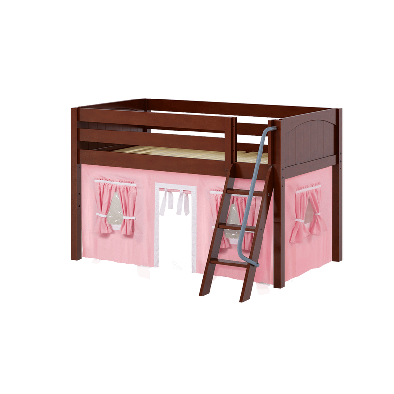 Maxtrix Twin Low Loft Bed with Angled Ladder + Curtain
