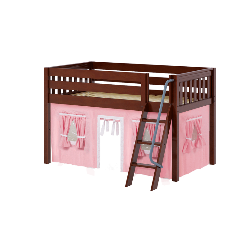 Maxtrix Twin Low Loft Bed with Angled Ladder + Curtain