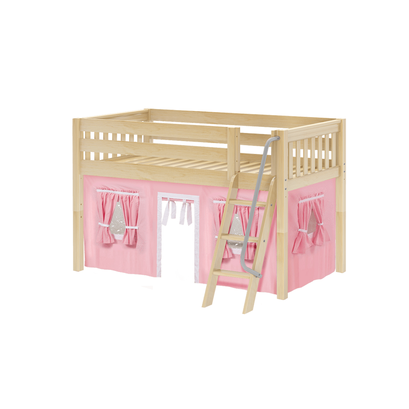 Maxtrix Twin Low Loft Bed with Angled Ladder + Curtain