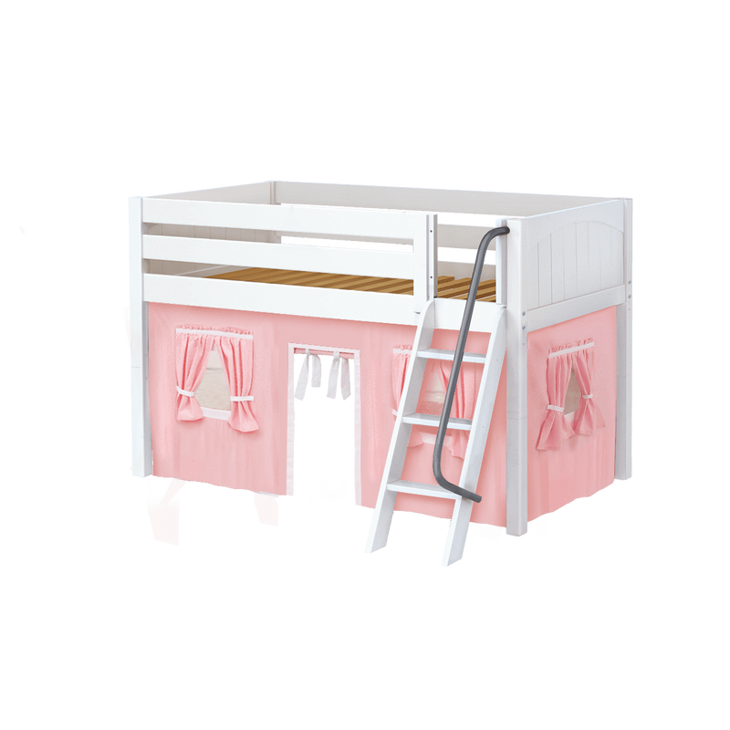 Maxtrix Twin Low Loft Bed with Angled Ladder + Curtain