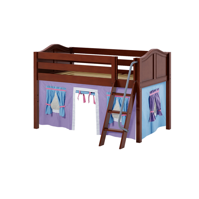 Maxtrix Twin Low Loft Bed with Angled Ladder + Curtain