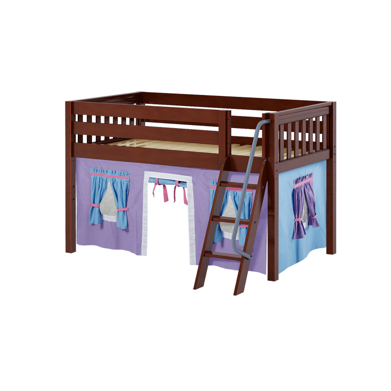 Maxtrix Twin Low Loft Bed with Angled Ladder + Curtain