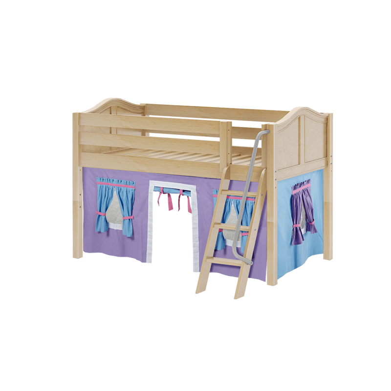 Maxtrix Twin Low Loft Bed with Angled Ladder + Curtain