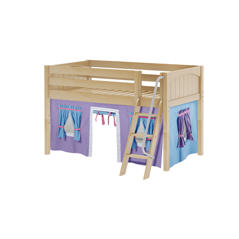Maxtrix Twin Low Loft Bed with Angled Ladder + Curtain
