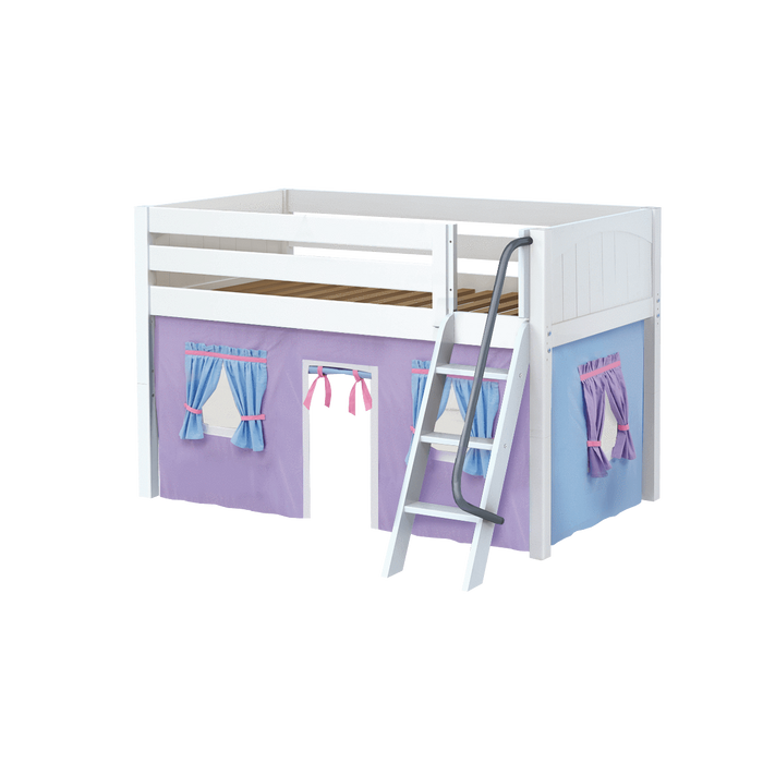 Maxtrix Twin Low Loft Bed with Angled Ladder + Curtain