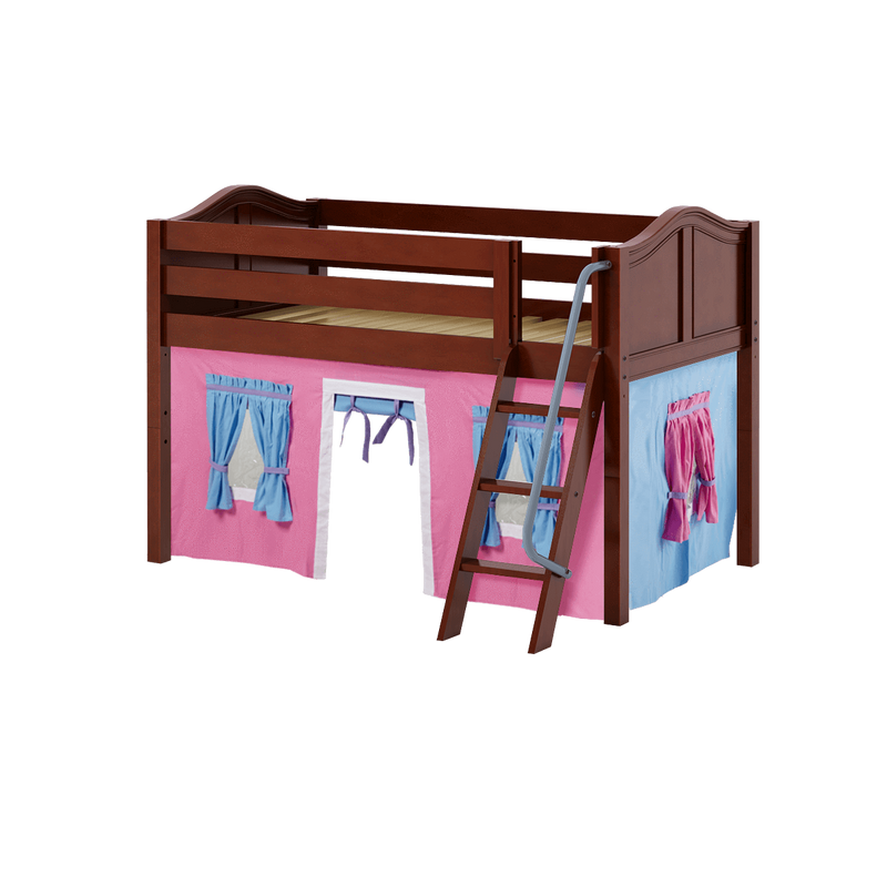 Maxtrix Twin Low Loft Bed with Angled Ladder + Curtain
