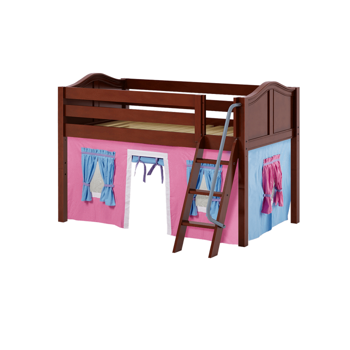 Maxtrix Twin Low Loft Bed with Angled Ladder + Curtain