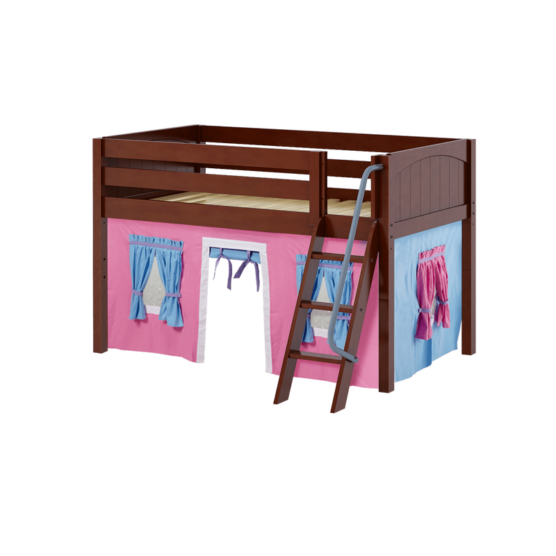 Maxtrix Twin Low Loft Bed with Angled Ladder + Curtain
