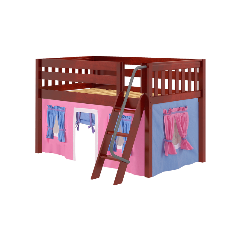 Maxtrix Twin Low Loft Bed with Angled Ladder + Curtain