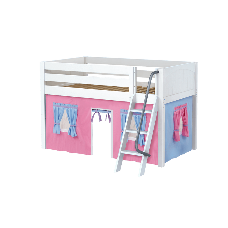 Maxtrix Twin Low Loft Bed with Angled Ladder + Curtain