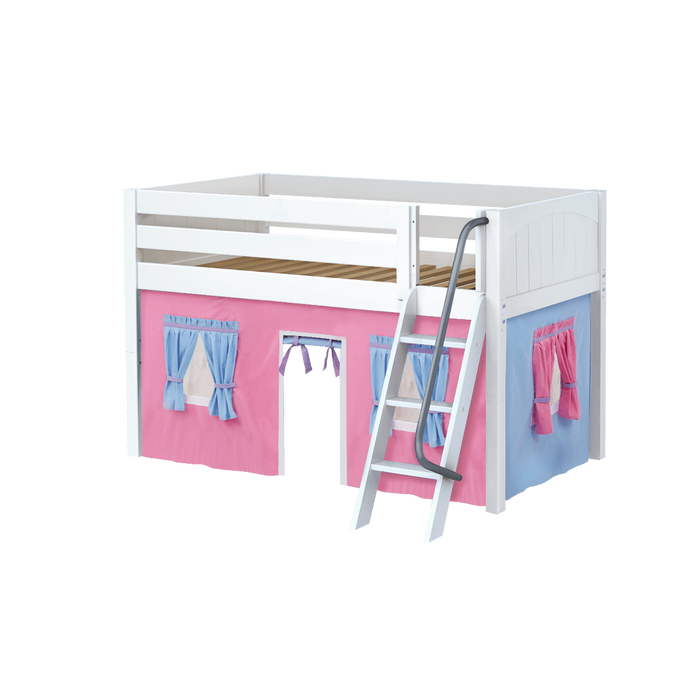 Maxtrix Twin Low Loft Bed with Angled Ladder + Curtain