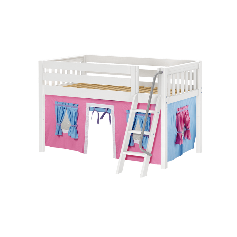 Maxtrix Twin Low Loft Bed with Angled Ladder + Curtain