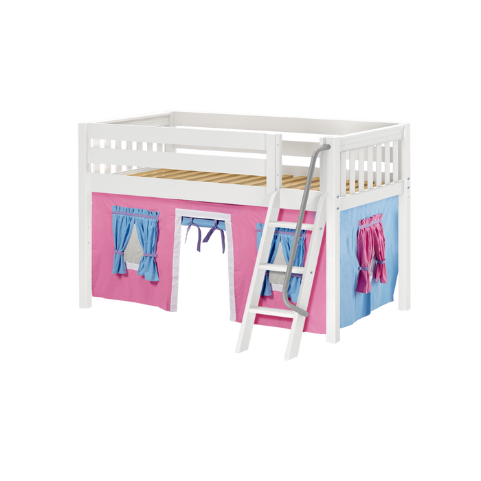 Maxtrix Twin Low Loft Bed with Angled Ladder + Curtain