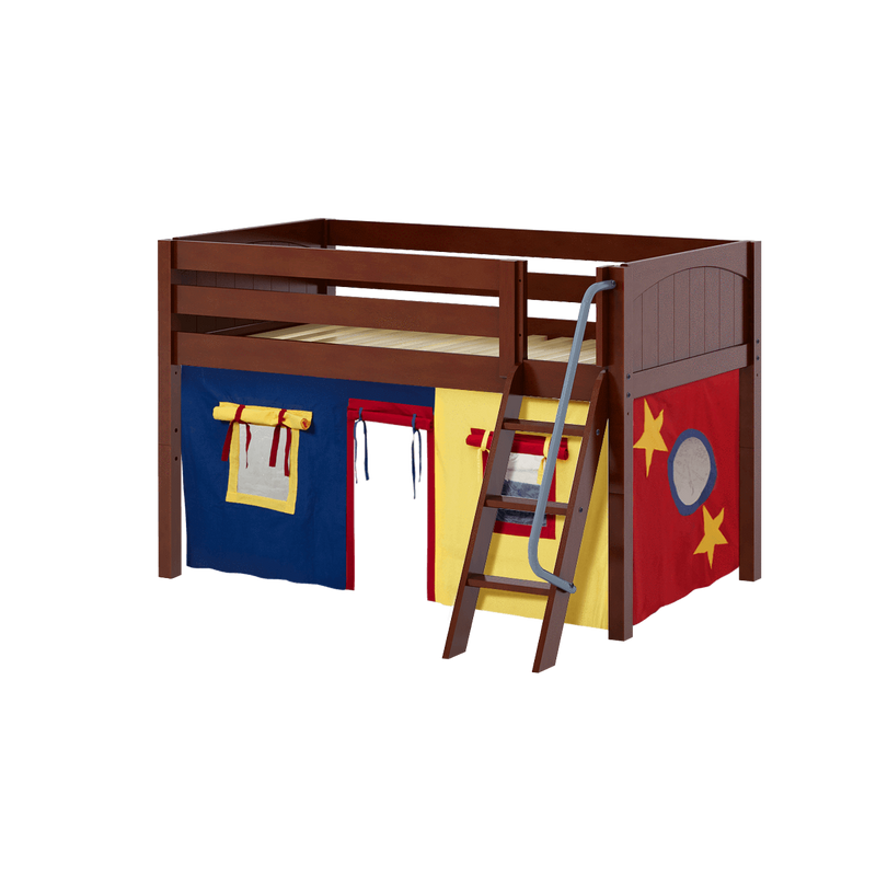 Maxtrix Twin Low Loft Bed with Angled Ladder + Curtain