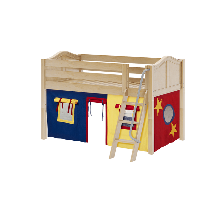 Maxtrix Twin Low Loft Bed with Angled Ladder + Curtain