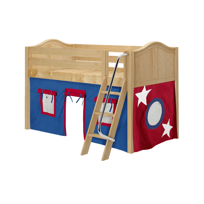 Maxtrix Twin Low Loft Bed with Angled Ladder + Curtain