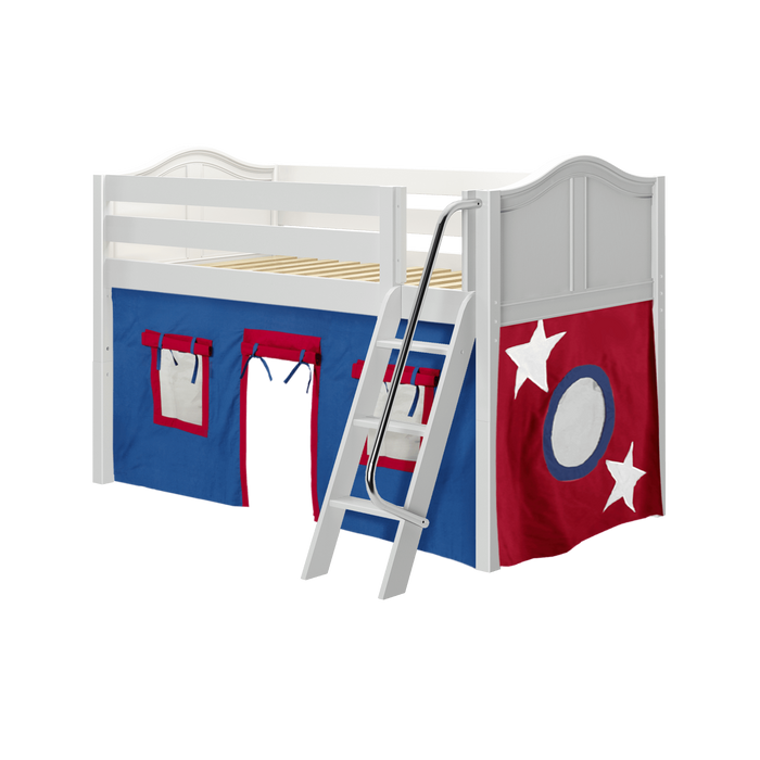 Maxtrix Twin Low Loft Bed with Angled Ladder + Curtain