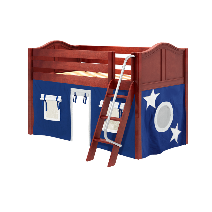Maxtrix Twin Low Loft Bed with Angled Ladder + Curtain