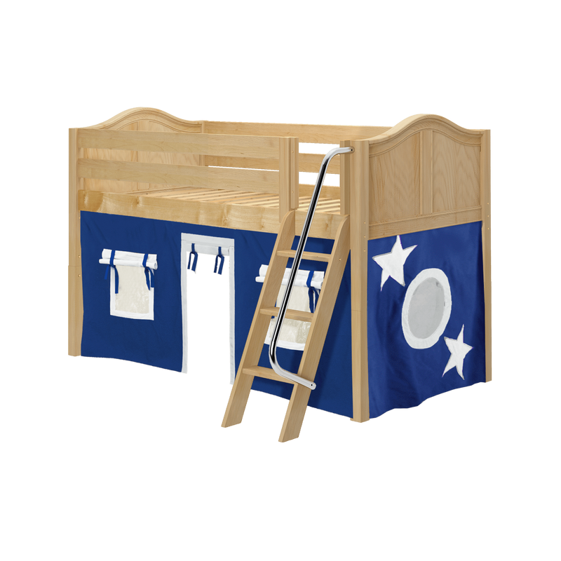 Maxtrix Twin Low Loft Bed with Angled Ladder + Curtain