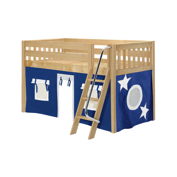Maxtrix Twin Low Loft Bed with Angled Ladder + Curtain