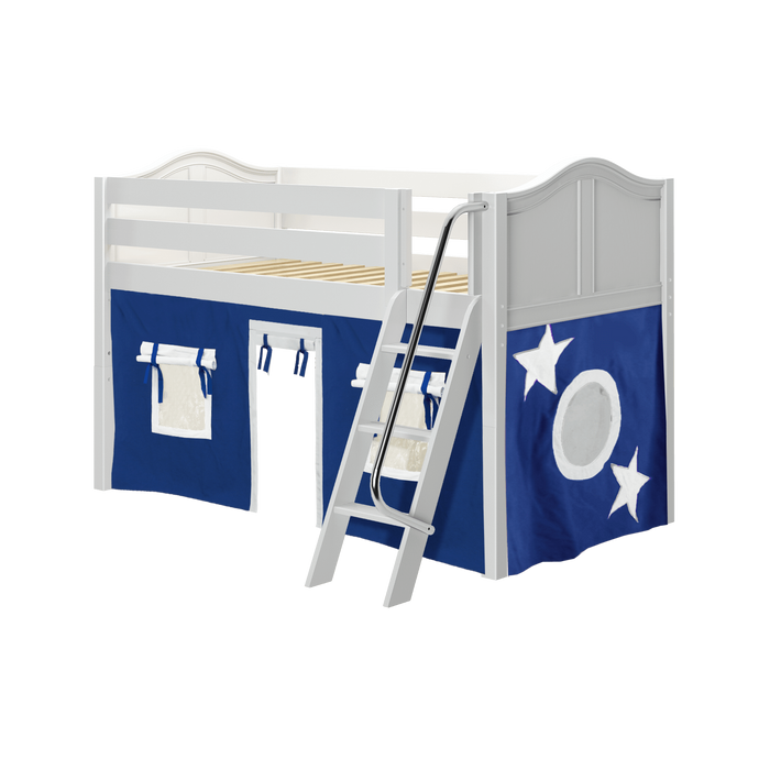 Maxtrix Twin Low Loft Bed with Angled Ladder + Curtain