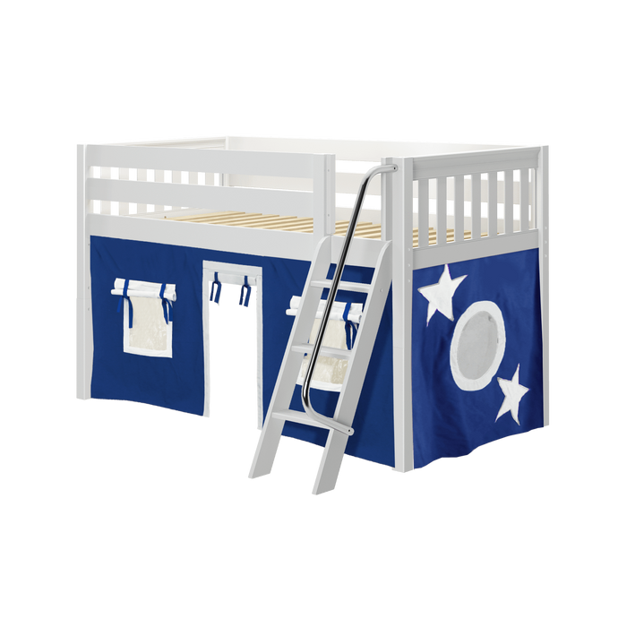 Maxtrix Twin Low Loft Bed with Angled Ladder + Curtain