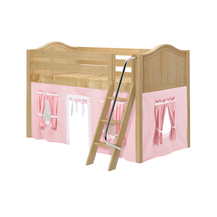 Maxtrix Twin Low Loft Bed with Angled Ladder + Curtain