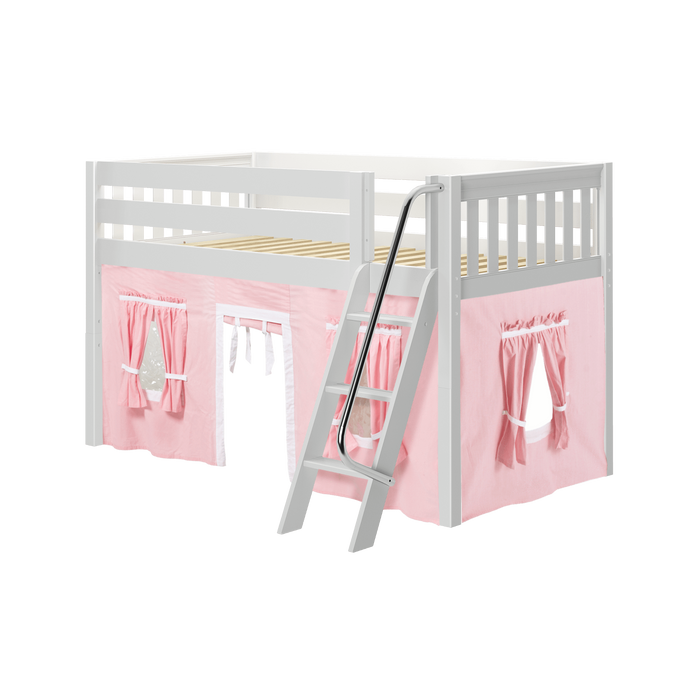 Maxtrix Twin Low Loft Bed with Angled Ladder + Curtain