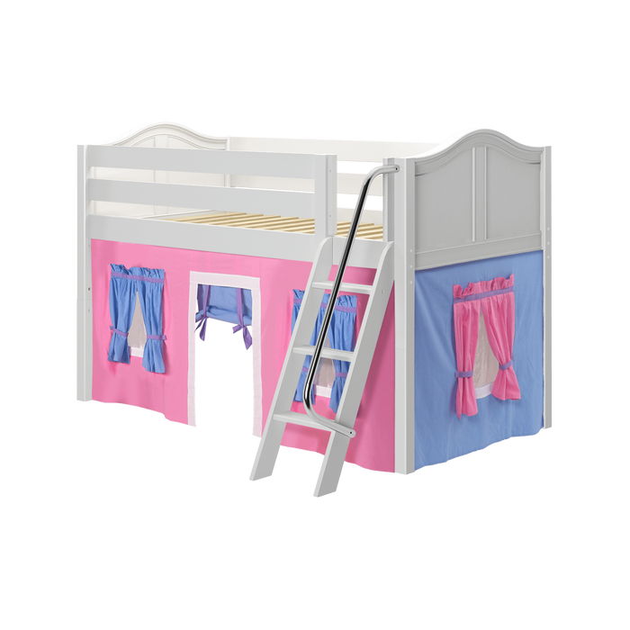 Maxtrix Twin Low Loft Bed with Angled Ladder + Curtain