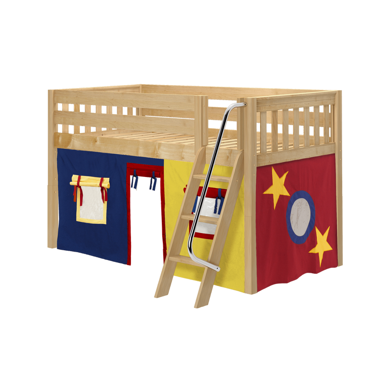 Maxtrix Twin Low Loft Bed with Angled Ladder + Curtain