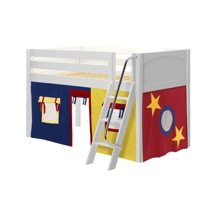 Maxtrix Twin Low Loft Bed with Angled Ladder + Curtain