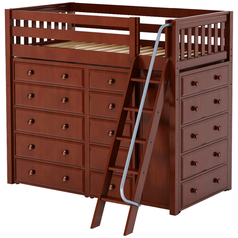 Maxtrix Twin High Loft Bed with Angled Ladder + Storage