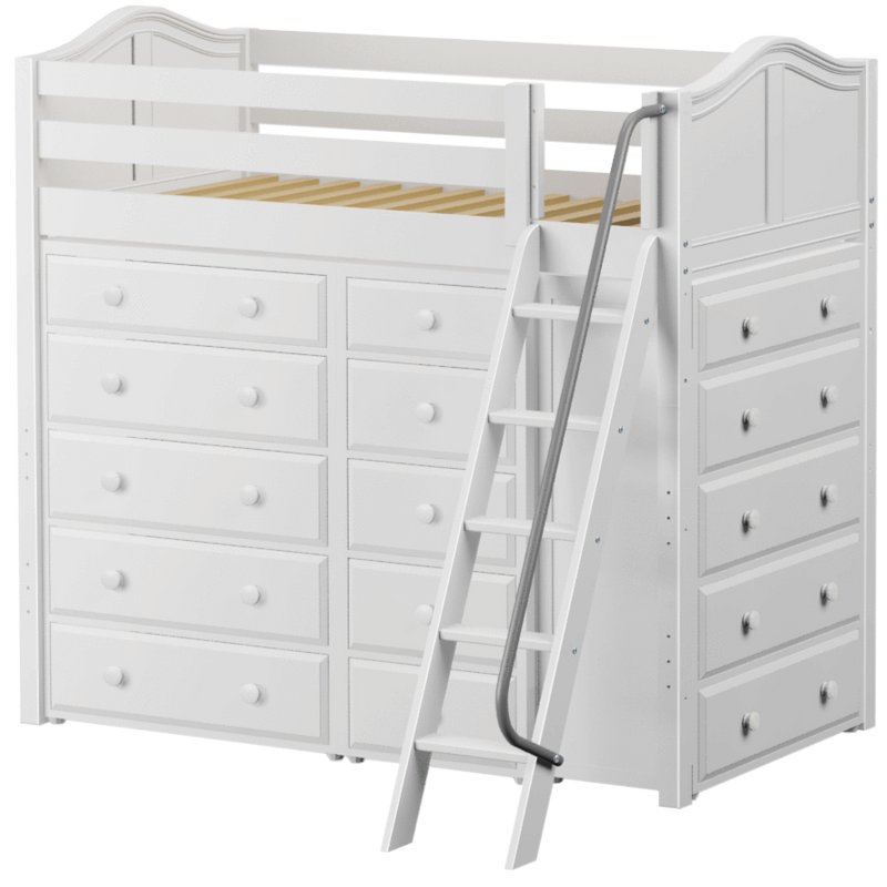 Maxtrix Twin High Loft Bed with Angled Ladder + Storage