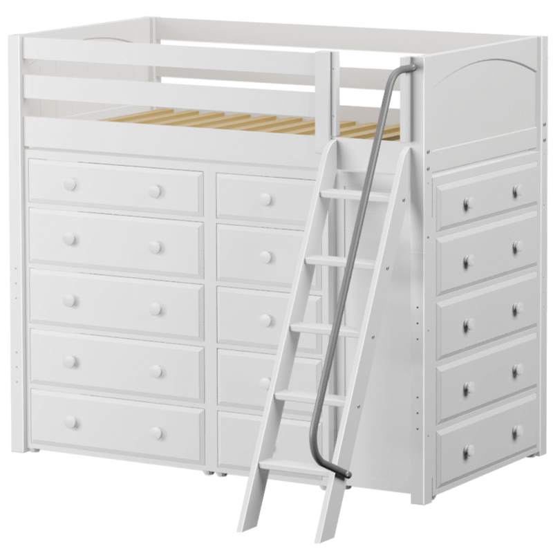 Maxtrix Twin High Loft Bed with Angled Ladder + Storage