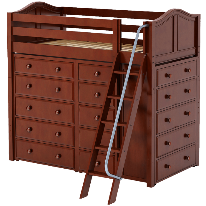 Maxtrix Twin High Loft Bed with Angled Ladder + Storage