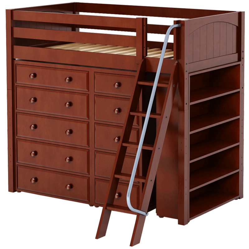 Maxtrix Twin High Loft Bed with Angled Ladder + Storage