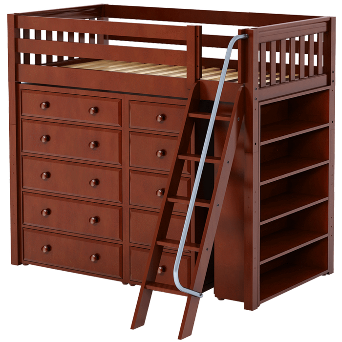 Maxtrix Twin High Loft Bed with Angled Ladder + Storage