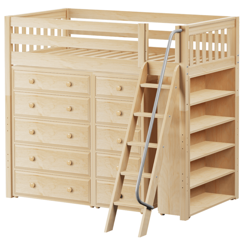 Maxtrix Twin High Loft Bed with Angled Ladder + Storage