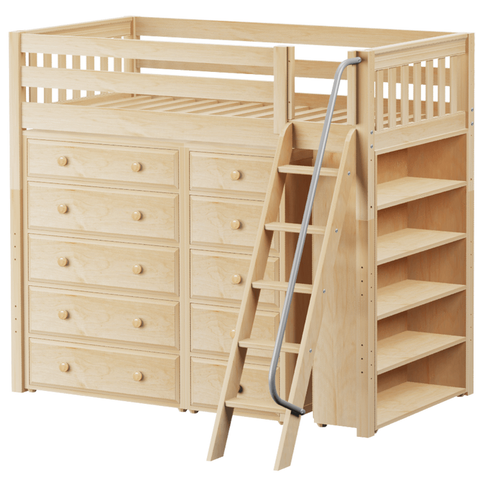 Maxtrix Twin High Loft Bed with Angled Ladder + Storage