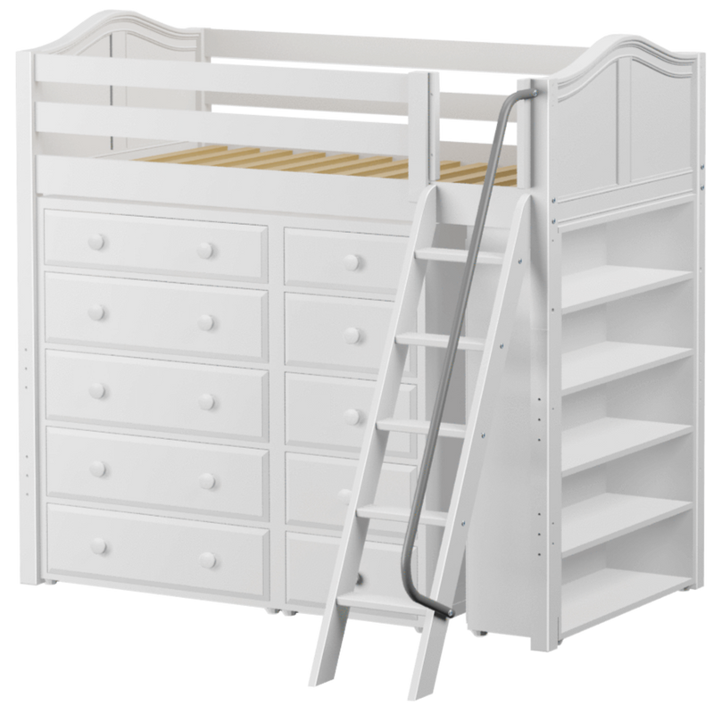 Maxtrix Twin High Loft Bed with Angled Ladder + Storage