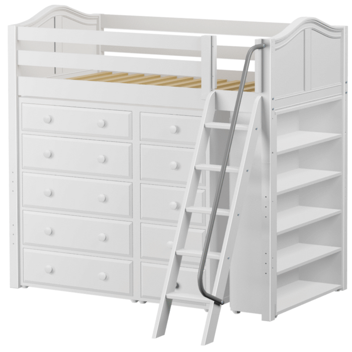 Maxtrix Twin High Loft Bed with Angled Ladder + Storage