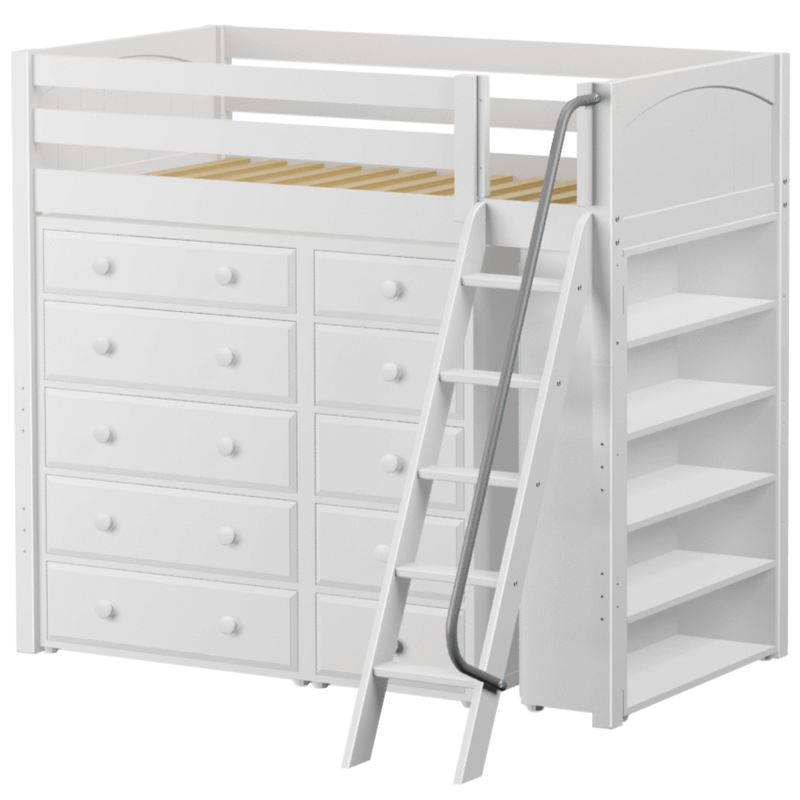 Maxtrix Twin High Loft Bed with Angled Ladder + Storage