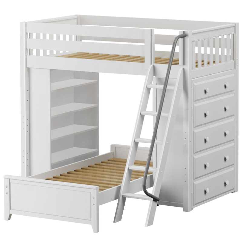 Maxtrix Twin High Loft Bed with Angled Ladder, Storage + Bed