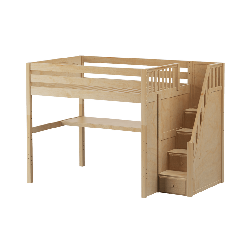 Maxtrix Full High Loft Bed with Stairs + Desk