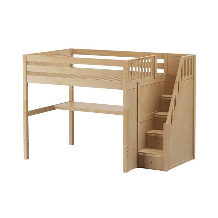 Maxtrix Full High Loft Bed with Stairs + Desk