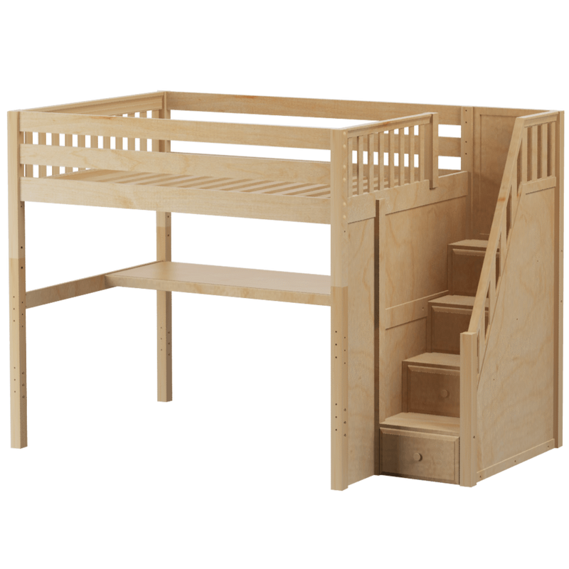 Maxtrix Full High Loft Bed with Stairs + Desk