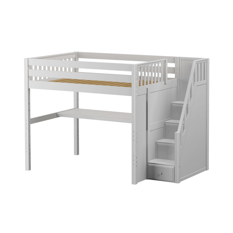 Maxtrix Full High Loft Bed with Stairs + Desk