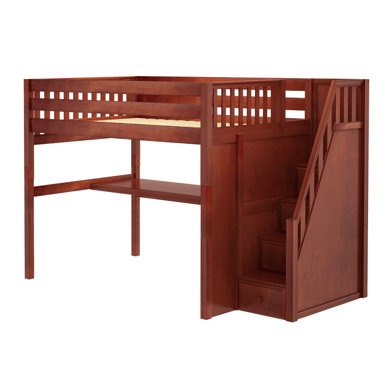Maxtrix Full XL High Loft Bed with Stairs + Desk