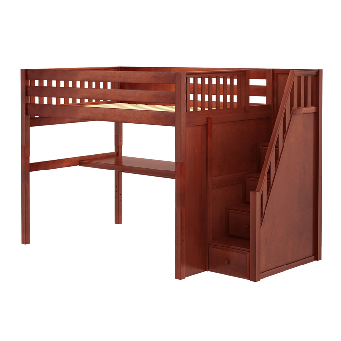 Maxtrix Full XL High Loft Bed with Stairs + Desk